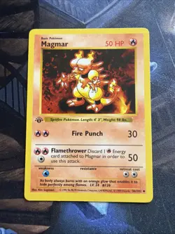 1st edition Pokemon MAGMAR Card BASE Set 36/102 Shadowless LP - Image 1