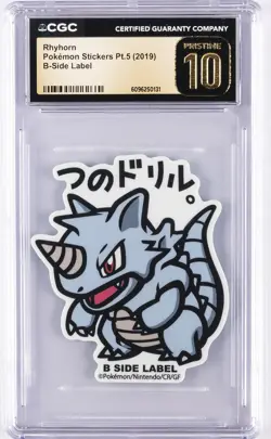 2019 POKEMON STICKERS PT. 5 B-SIDE LABEL RHYHORN CGC 10 PERFECT - Image 1