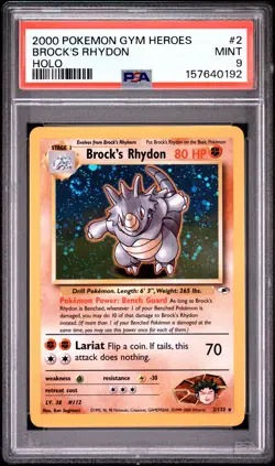 2000 POKEMON GYM HEROES HOLO #2 BROCK'S RHYDON PSA 9 - Image 1