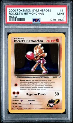2000 POKEMON GYM HEROES HOLO #11 ROCKET'S HITMONCHAN PSA 9 - Image 1
