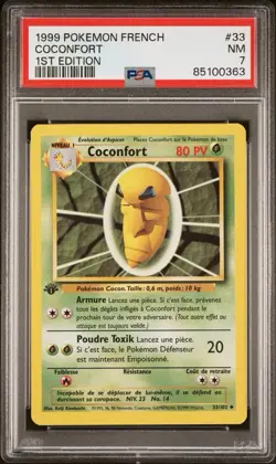1999 Pokemon FRENCH 1st Edition Base Set Coconfort-Kakuna 33/102 PSA 7 NM - Image 1