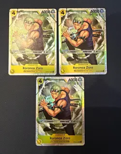 Bandai One Piece Card Game OP05 Roronoa Zoro OP05-113 Alt Art Green 3-Card Lot - Image 1