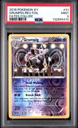 2016 Pokemon XY Fates Collide #31 Grumpig Reverse Foil PSA 9 Card MINT Free Ship - Image 1