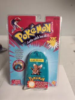 Vintage Pokemon Blue Pouch Bag W/10 Marbles Evee, Series 2, New - Image 1