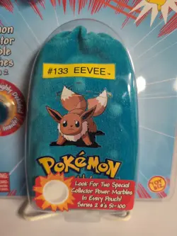 Vintage Pokemon Blue Pouch Bag W/10 Marbles Evee, Series 2, New - Image 2
