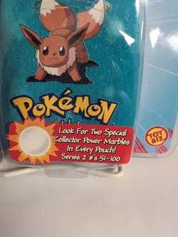 Vintage Pokemon Blue Pouch Bag W/10 Marbles Evee, Series 2, New - Image 3