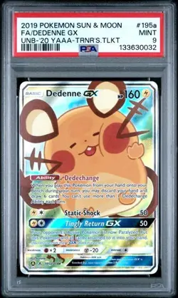 PSA 9 | Dedenne Gx 195a/214 | 2020 Yellow A Alternate Art | Pokemon - Image 1