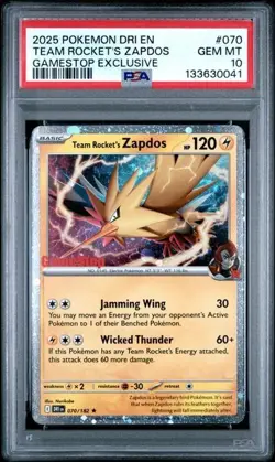 TEAM ROCKET'S ZAPDOS 2025 POKEMON DESTINED GAMESTOP EXCLUSIVE PSA 10 - Image 1
