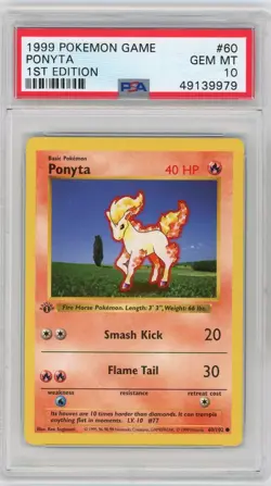 PSA 10 Pokemon TCG 1999 Base Set 1st Edition Shadowless - Ponyta 60/102 - Image 1