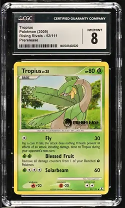 *POP 11* CGC 8 Tropius PRERELEASE Rising Rivals 52/111 Pokemon 2009 NM-MINT+ - Image 1