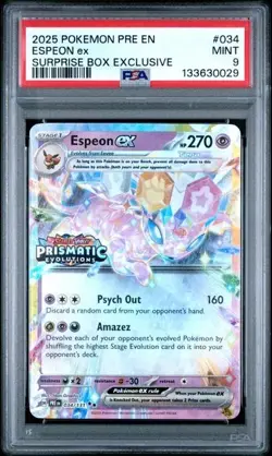 PSA 9 MINT Pokemon Espeon ex Prismatic Evolutions Surprise Box Exclusive 034/131 - Image 1