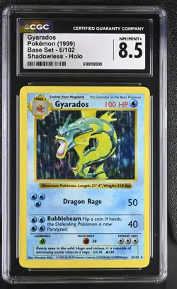 CGC 8.5 NM/MINT+ Gyarados 6/102 Base Set Shadowless Holo Pokemon Card - Image 1