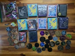 Pokemon TCG Lot - 12 Pack Of Sleeves - 34 Coins - 2 Pins - Dice - Image 1