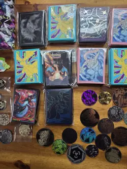 Pokemon TCG Lot - 12 Pack Of Sleeves - 34 Coins - 2 Pins - Dice - Image 3