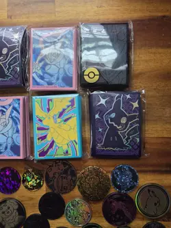 Pokemon TCG Lot - 12 Pack Of Sleeves - 34 Coins - 2 Pins - Dice - Image 5
