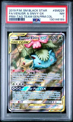 2019 POKEMON SM BLACK STAR PROMO VENUSAUR & SNIVY GX #SM229 PSA 7 NM #130146189 - Image 1
