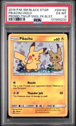 POKEMON TEAM UP BLACK STAR PROMO PIKACHU #SM162 HOLO PSA 6 EX #137865232 - Image 1