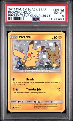 POKEMON TEAM UP BLACK STAR PROMO PIKACHU #SM162 HOLO PSA 6 EX #137865251 - Image 1