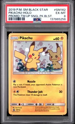 POKEMON TEAM UP BLACK STAR PROMO PIKACHU #SM162 HOLO PSA 6 EX #137865256 - Image 1