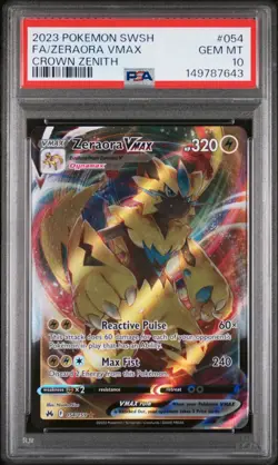 2023 POKEMON SWORD & SHIELD CROWN ZENITH #054 FULL ART/ZERAORA VMAX PSA 10 - Image 1