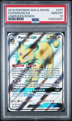 PERSIAN GX #207 PSA 10 • 2019 Pokemon Sun & Moon Unbroken Bonds Full Art - Image 1