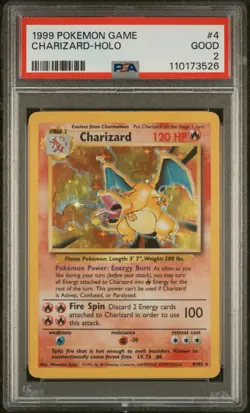 Pokemon Charizard Holo Base Set Unlimited 4/102 PSA 2 - Image 1