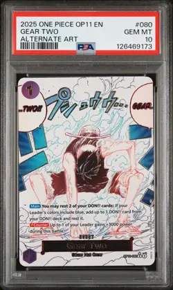 2025 ONE PIECE OP11-A FIST OF DIVINE SPEED ALTERNATE ART #080 GEAR TWO PSA 10 - Image 1