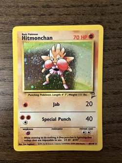 Pokemon TCG Hitmonchan Base Set 2 8/130 Holo Unlimited Holo Rare With Swirl - Image 1