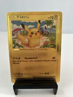 Pikachu Thunderbolt Metal Gold Foil Pokemon Card Fan Art Display Card HP70￼ - Image 1