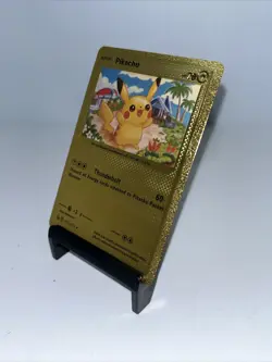 Pikachu Thunderbolt Metal Gold Foil Pokemon Card Fan Art Display Card HP70￼ - Image 5