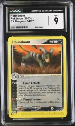 CGC 9 Houndoom #34/97 EX Dragon 2003 Pokemon Card Enlighs E-Reader Vintage WOTC - Image 1
