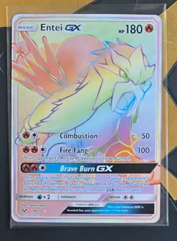 Entei GX Secret 74/73 Shining Legends Holo Rainbow Rare Pokemon TCG Card NM - Image 1
