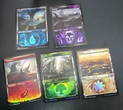 Collection of 1 Each Core Set 2021 Basic Lands MTG Showcase Foil Lightly Played - Image 1