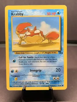 Pokemon TCG Krabby 51/62 Fossil Set Slash Symbol Error Rare Misprint WOTC VTG - Image 1