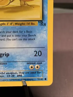 Pokemon TCG Krabby 51/62 Fossil Set Slash Symbol Error Rare Misprint WOTC VTG - Image 4