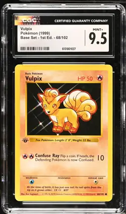 CGC 9.5 MINT+ Vulpix 68/102 1st Edition Shadowless Base Set Pokemon Card - Image 1