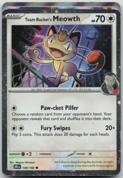 Team Rocket's Meowth (Cosmos Holo) 149/182 Common Miscellaneous Cards & Products - Image 1
