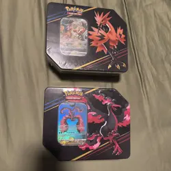Pokemon TCG: Crown Zenith Tin Set of 2 Galarian Moltres Zapdos Sealed - Image 1