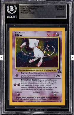 Square Cut 2000 Mew Holo w/ SWIRL Black Star Promo Pokemon League Beckett MINT - Image 1