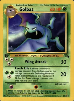 Golbat 34/62 Uncommon Fossil Pokemon 1st Edition Lightly Played - Image 1