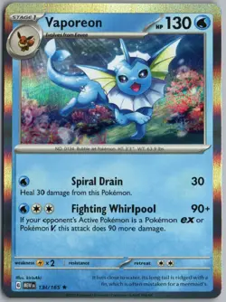 VAPOREON 134/165 RARE 151 POKEMON HOLO - Image 1