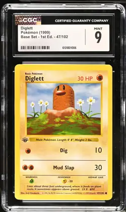 CGC 9 MINT Diglett 47/102 1st Edition Shadowless Base Set Pokemon Card - Image 1