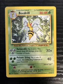 Pokemon TCG Beedrill Card 17/102 Rare Unlimited Base Set - Image 1