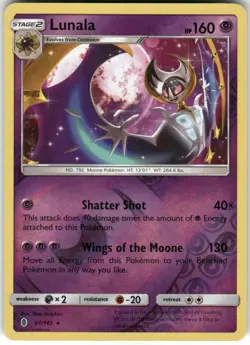 Lunala 61/145 Rare Guardians Rising Pokemon Reverse Holo Moderately Played - Image 1