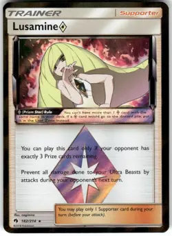 Lusamine ◇ 182/214 Prism Star Rare Lost Thunder Pokemon Holo Lightly Played - Image 1