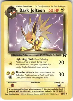 Dark Jolteon 38/82 Uncommon Team Rocket Pokemon Unlimited Heavily Played - Image 1