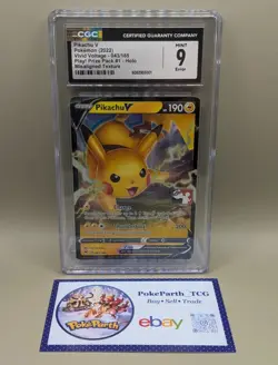 Pokemon 2000 Ancient Mew CGC 9 Miscut + Pikachu V Play! CGC 9 Misaligned Texture - Image 4