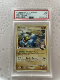 2009 POKEMON PLATINUM RISING RIVALS #8 LUCARIO GL-HOLO PSA 9 Mint - Image 1