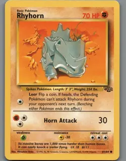 Pokemon card TCG - Rhyhorn 61/64 (Unlimited) Jungle Common NM - Image 1