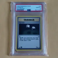 Pokemon Fossil Gambler #60 1st Edition GEM MINT PSA 10 Trainer Card 1999 English - Image 1